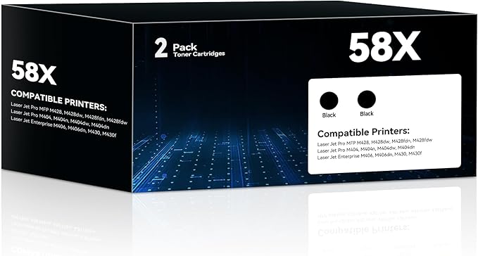 58X Toner Cartridge Black CF258X Toner Compatible with HP 58X 58A CF258X CF258A CF258 Ink Cartridge with Chip for Laserjet MFP M428fdw M428dw M428fdn Pro M404n M404dn M404dw M404 Printer(2 Pack)