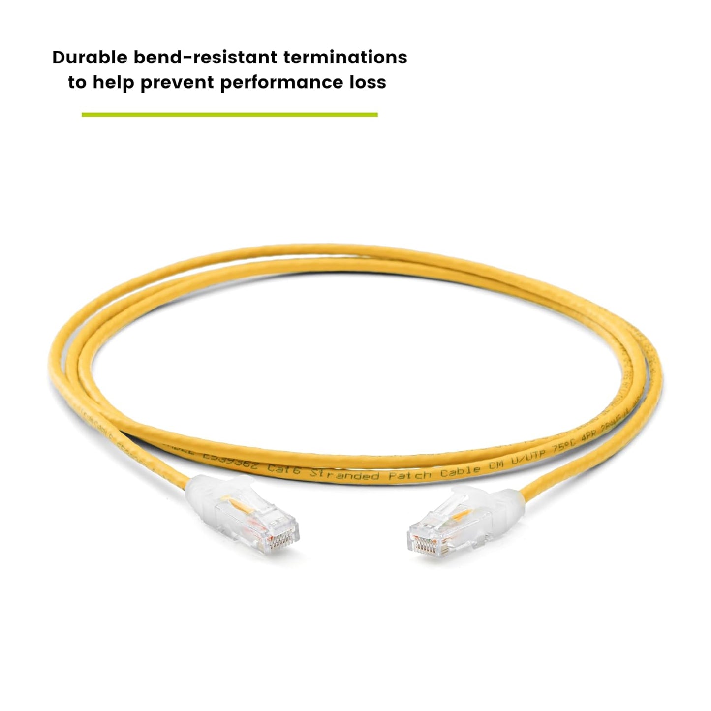 TRUECABLE Cat6 Component Rated Patch Cable, Unshielded (U/UTP), 7ft, Yellow, 28AWG Solid Copper, Snagless 10G High-Speed Ethernet Cable, PoE++ 4PPoE 100W, UL Listed, RoHS-3, 5 Pack