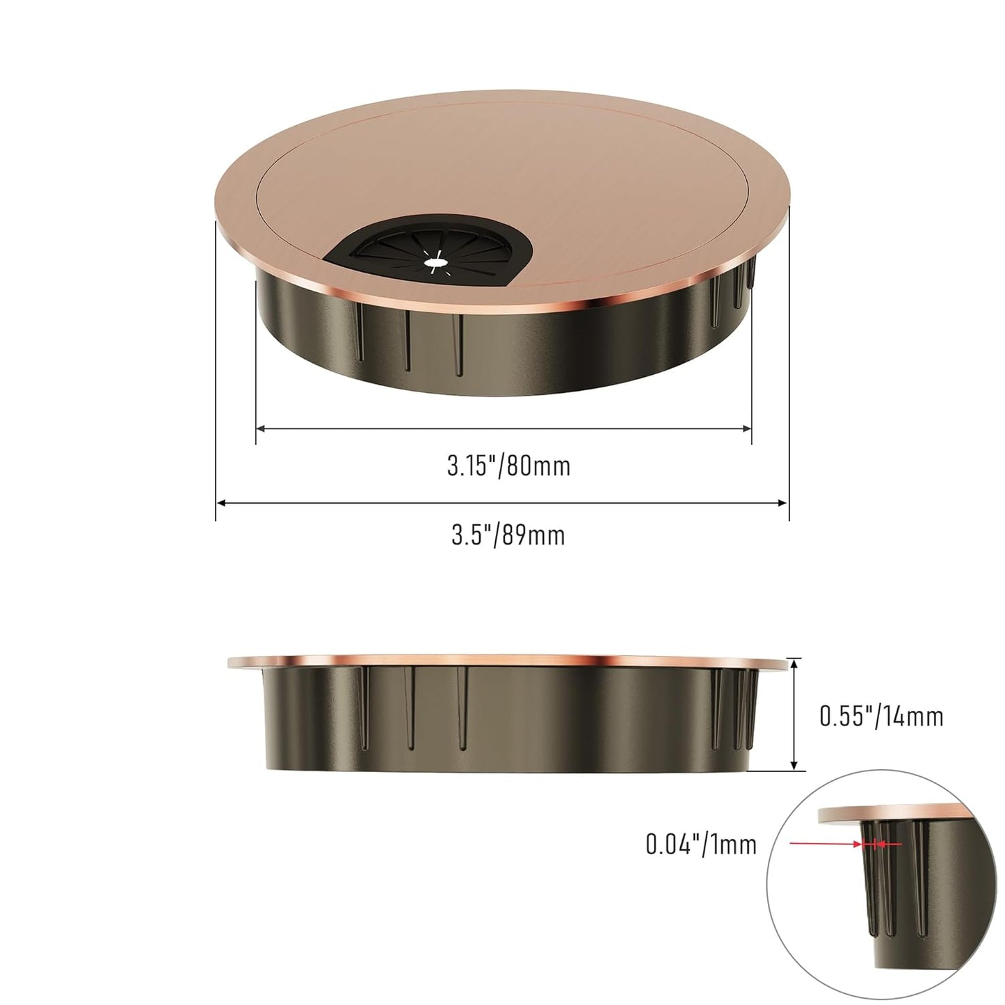 Desk Grommet 3-1/8 Inch 80mm, Zinc Alloy Computer Desk Wire Hole Cover, Office Desktop Cord Cable Hole Metal Ring, Red Bronze