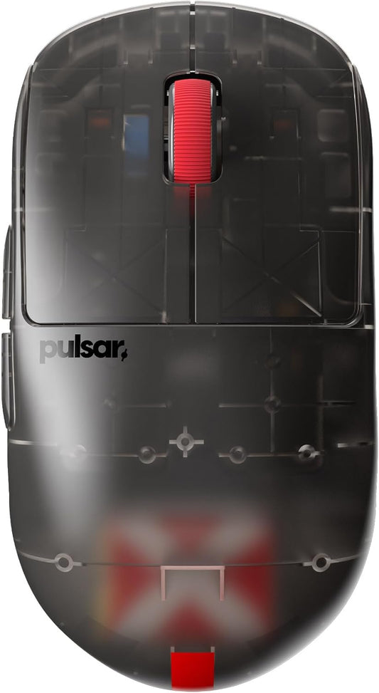 Pulsar Gaming Gears - Super Clear Limited Edition: X2H Wireless Gaming Mouse, Symmetrical, Ultra Lightweight 1.90 oz (54g), PAW3395 26k DPI, Optical Switch (Medium, Clear Black)