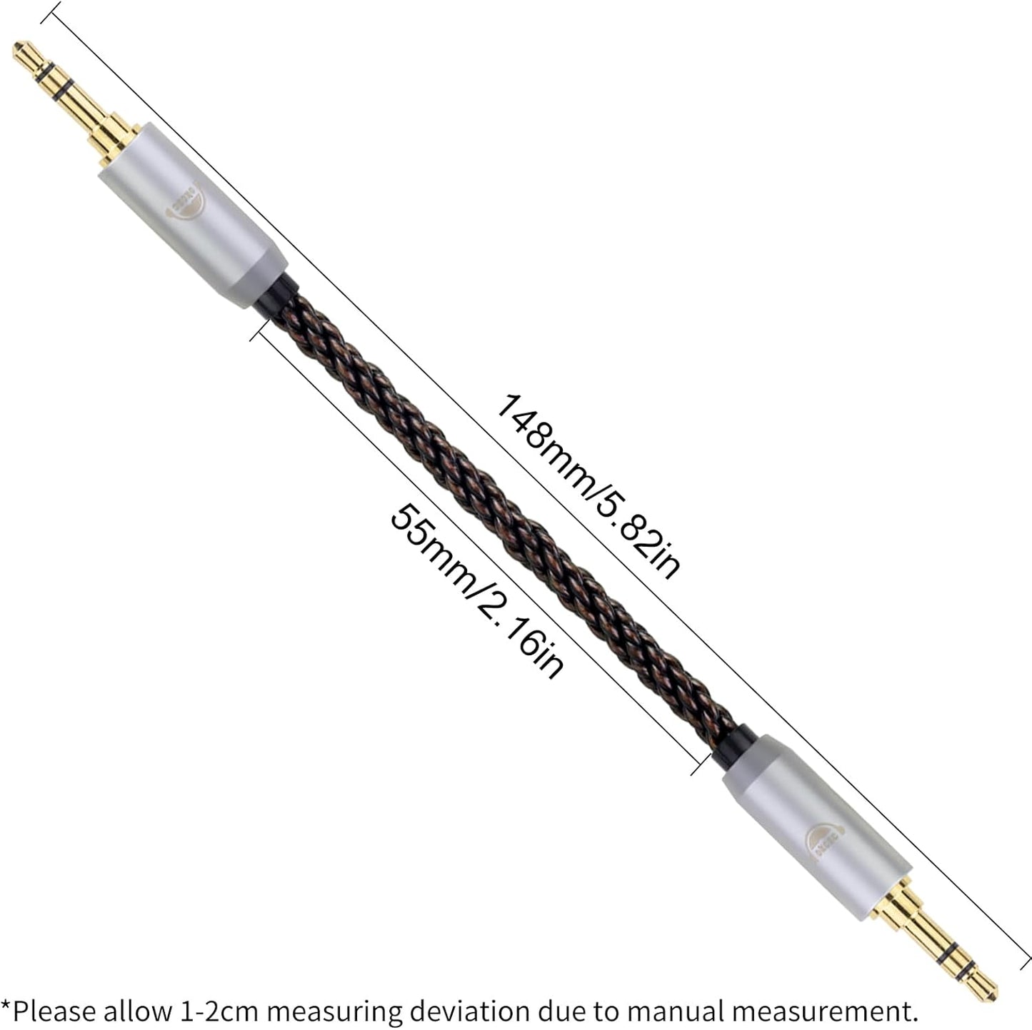okcsc 3.5MM Male to 2.5MM Male Ultra Short Hifil Male to Male AUX Audio Cable OFC Pair Recording Cable Wire-Breakage-Prevention Design Adoption of 8-Core Braided Structure 5.82 inch