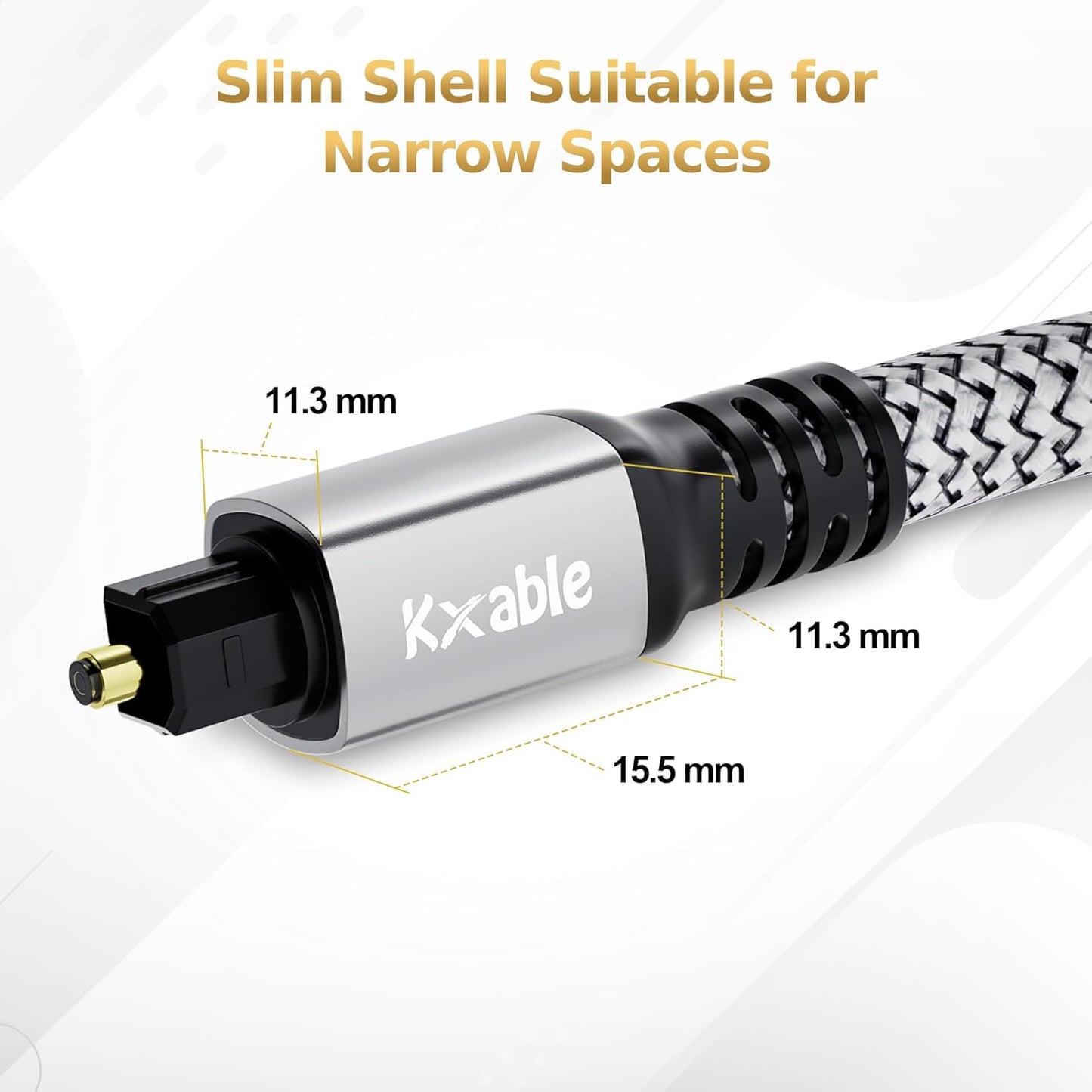 Optical Audio Cable 12 FT, Digital Audio Cable, Toslink Fiber Optic Cord, [Nylon Braided, Slim Aluminum Shell, Gold Plated Connector], for Home Theater, Sound Bar, PS4, Xbox, TV and More