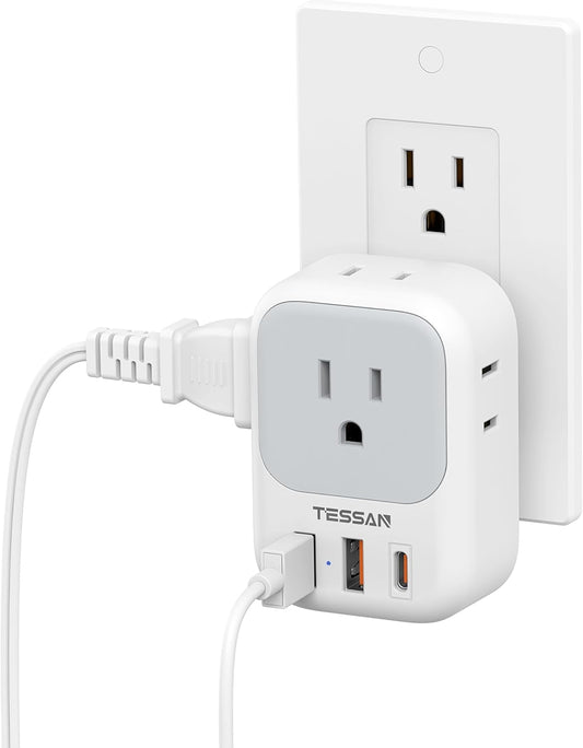 20W PD Multi Plug Adapter, TESSAN 3 USB Wall Charger Multiports (1 USB C Fast Charger), Cube Charging Station for Cruise, Home, Office, Dorm Essentials