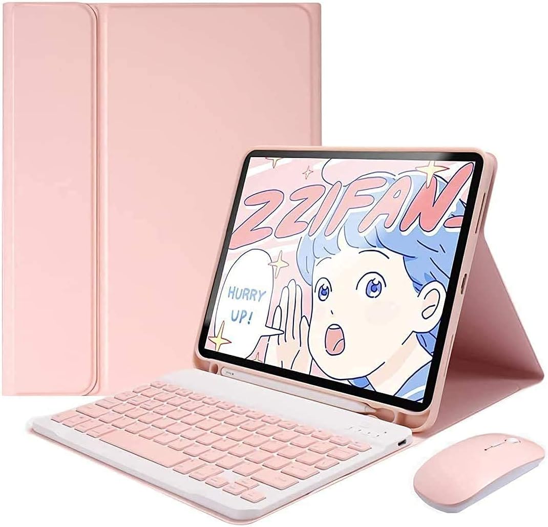 AnMengXinLing Keyboard Case for iPad mini 7th(A17 Pro) 2024/Mini 6th Generation with Mouse,Case for iPad mini7/mini6 with Detachable Wireless Keyboard Pencil Holder Slim Smart Cover, Pink
