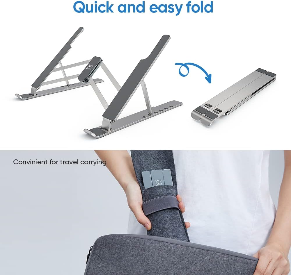 XPPen Drawing Tablet Stand for Desk,Silver Portable Holder for Graphics Tablet&Pen Display, Aluminum Computer Riser Compatible with 10 to 15.6 Inch Laptops and Drawing Tablets,Portable and Adjustable
