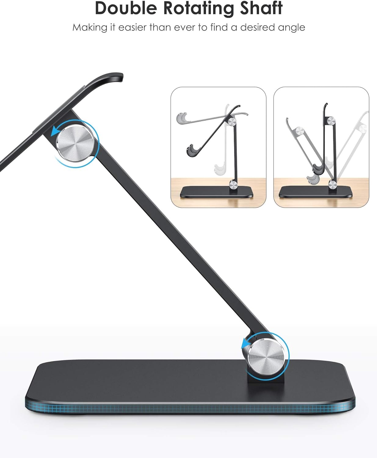 OMOTON Upgraded Adjustable Tablet Stand Holder, Heavy Duty Foldable Portable Monitor Stand, Travel Essentials for iPad Pro/Air/Mini, Surface Pro, 4.7''-15.6', Black