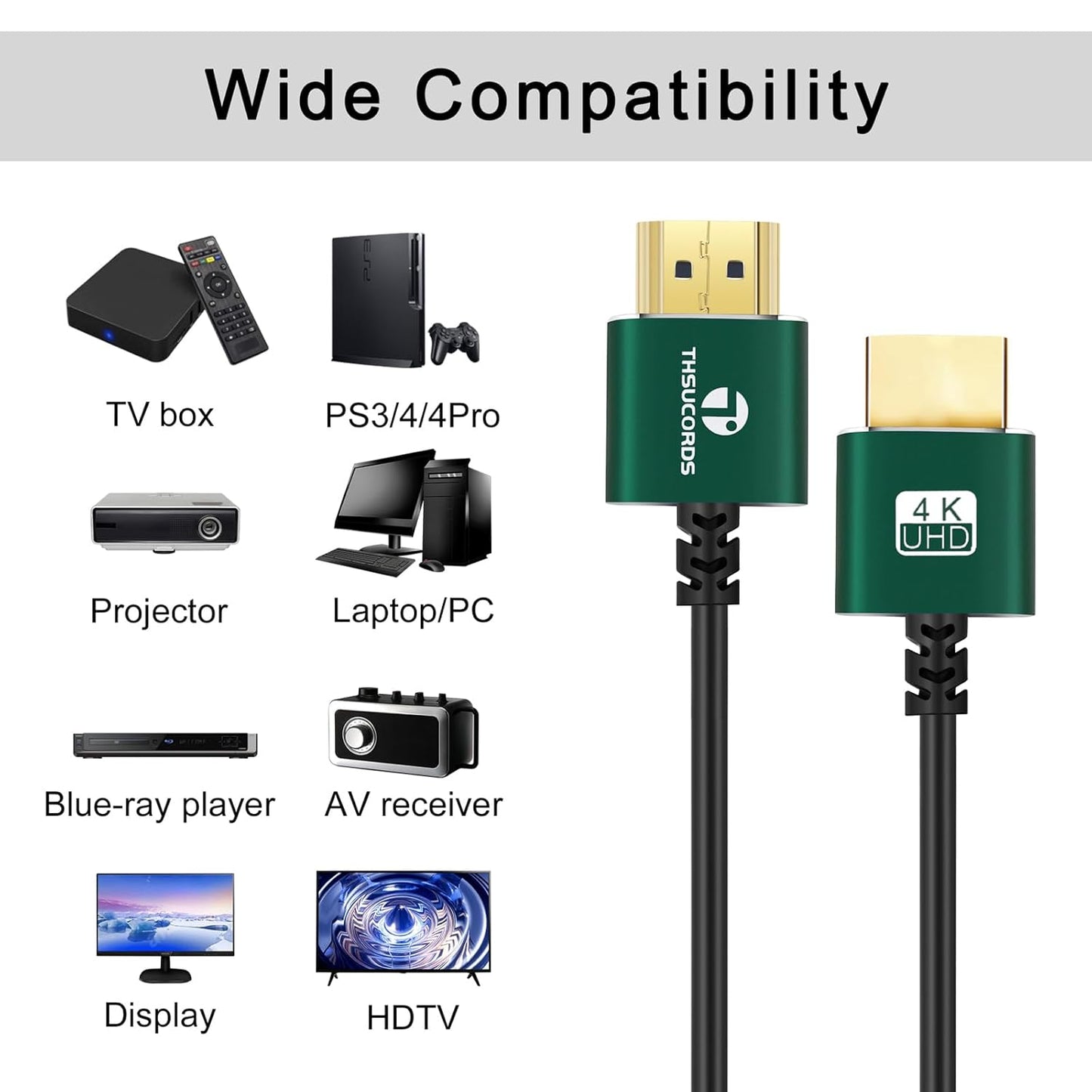 Slim HDMI Cable 30FT, Ultra Soft & Thin HDMI to HDMI Cord, Extreme Flexible & Skinny HDMI Wire Supports High Speed 4K@60Hz 18gbps 2160p 1080p