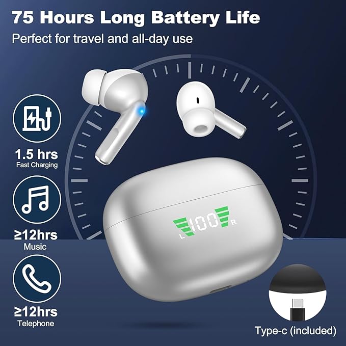 R'hllor AI Translation Earbuds Real Time,Wireless Bluetooth,144 Languages,Real-Time Bidirectional Voice Translation Compatible,with iOS/Android,80-Hour Battery Life,Perfect for Travel & Business