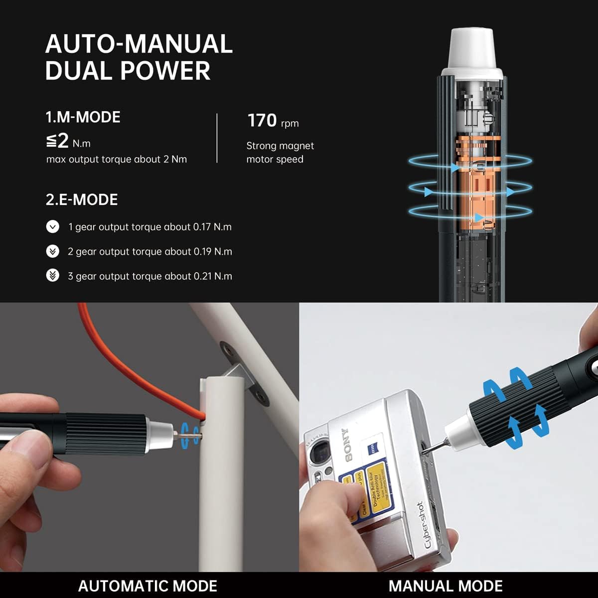 JAKEMY Electric Mini Laptop Screwdriver Repair Tool Kit Cordless Torque Power Gear Adjustable with Light Manual&Automatic Screwdriver Rechargeable for Phone,Consoles,Toys,Ect