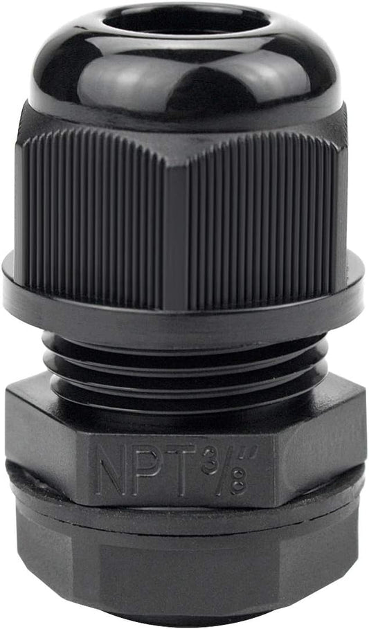 XHF 50 Pcs 3/8" IP68 Strain Relief Nylon Cord Grip Waterproof NPT Cable Glands Adjustable UL Listed and RoHS Compliant(Black)