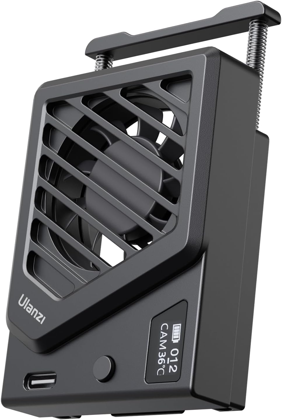 ULANZI Camera Cooling Fan Black New, Spring Telescopic Mounting Adjustable Mini Intelligent Cooling Fan Real-time Monitoring with Type-C Charging Port, Compatible with Sony Canon FUJIFILM Nikon