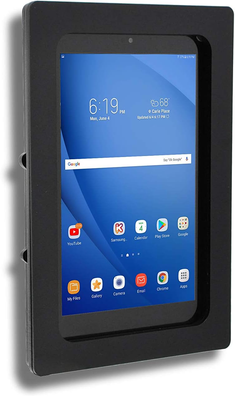 TABcare Anti-Theft Acrylic VESA Enclosure for Galaxy TAB A 8" 2019 Tablet with Free Wall Mount Kit & 90-Degree Angle Micro USB Charge Cable (TAB A 8.0 2019 SM-T290, Black)