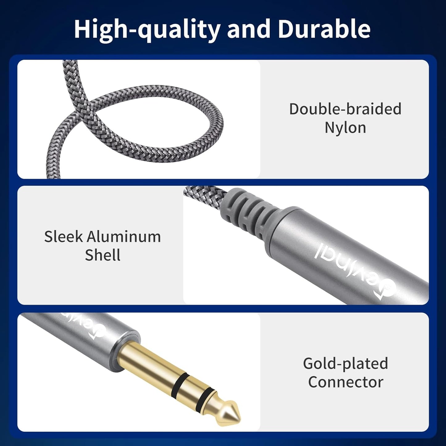 Devinal 1/4 inch Headphone Extension Cable, 6.35mm TRS Male to Female Stereo Cord, Quarter Inch Guitar Cable Extender, 20ft (6 Meters)