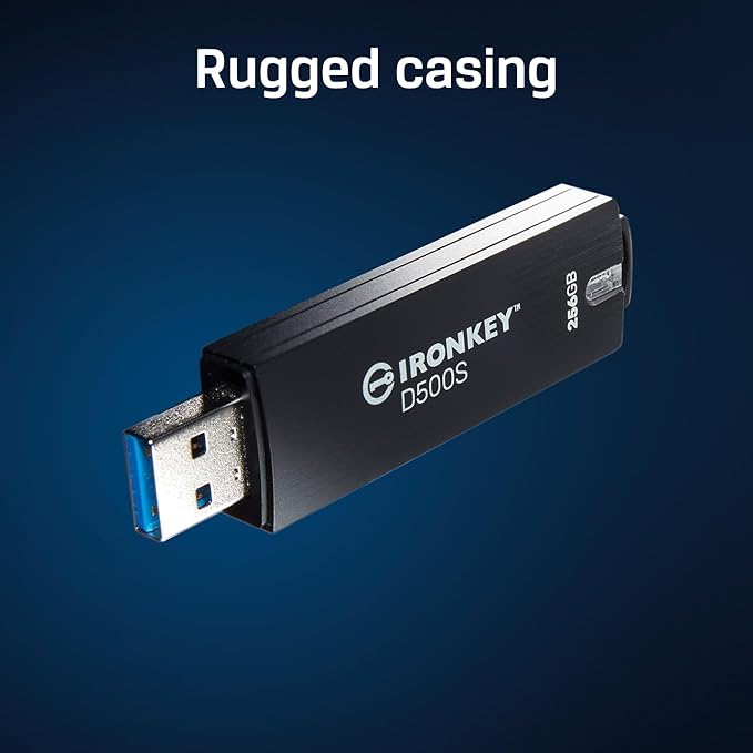 Kingston Ironkey D500S 16GB Encrypted Flash Drive | Dual Hidden Partition | FIPS 140-3 Level 3 | XTS-AES 256-bit | BadUSB and Brute Force Protection | Multi-Pin Option | IKD500S/16GB,Black