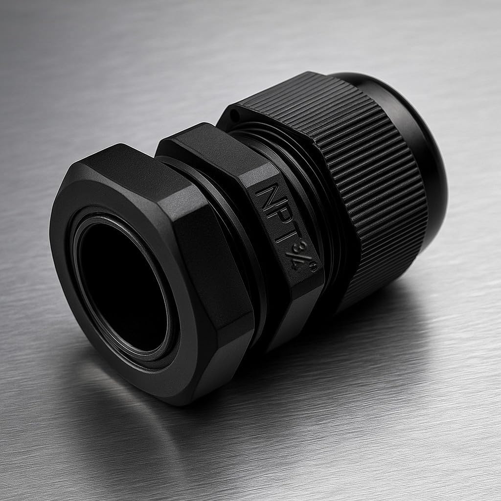 MGI SpeedWare 3/4" NPT Strain Relief Nylon Cord Grip Cable Glands, Black Plastic Grommet 4-Pack