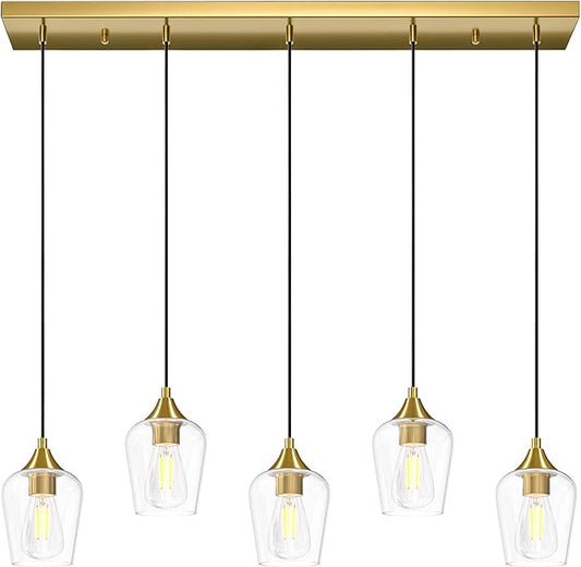 VONLUCE Pendant Lights Kitchen Island, Brushed Nickel Pendant Light Fixtures with E26 Base & Adjustable Cable, Modern Pendant Lighting with Glass Shade for Living Room Bedroom Hallway, 6 Packs