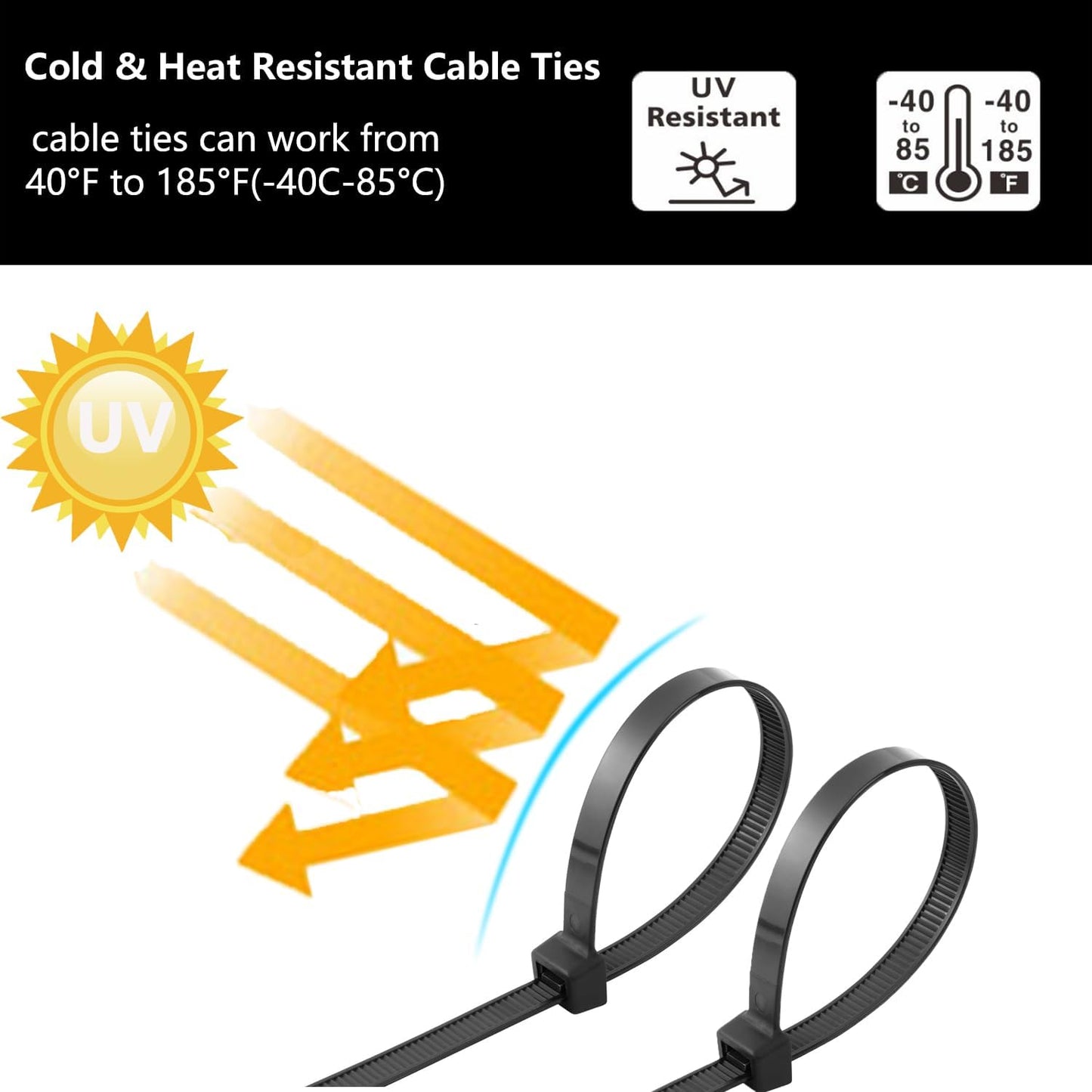 Zip Ties Assorted Sizes 300 Pack,12+14+18 Inch, 300LBS Tensile Strength Heavy Duty Self-locking Nylon Black Cable ties for Indoor Outdoor