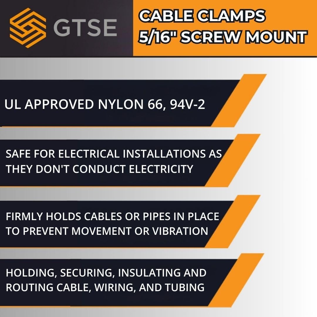 GTSE White Nylon Plastic Cable Clamps, 5/16" Screw Mounts for Cable, Rope, Tube Management, 100 Pack