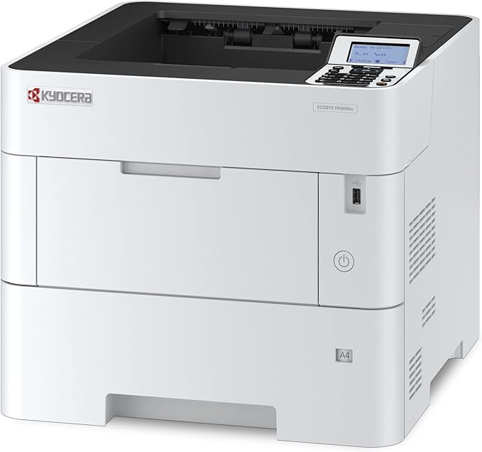KYOCERA ECOSYS PA5000x Monochrome Laser Printer, 52 ppm, 600 x 600 dpi and Up to Fine 1200 dpi, 600 Sheet Tray, 100 Sheet MPT, Duplex, 5 Line LCD w/Hard Key Panel, Gigabit Ethernet, USB, 512 MB