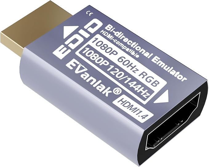 EVanlak Hdmi Passthrough Edid Emulator Adapter Dummy Plug Virtual Monitor Headless Ghost Display Adapter-1920X1080@59hz to 144Hz-1pack
