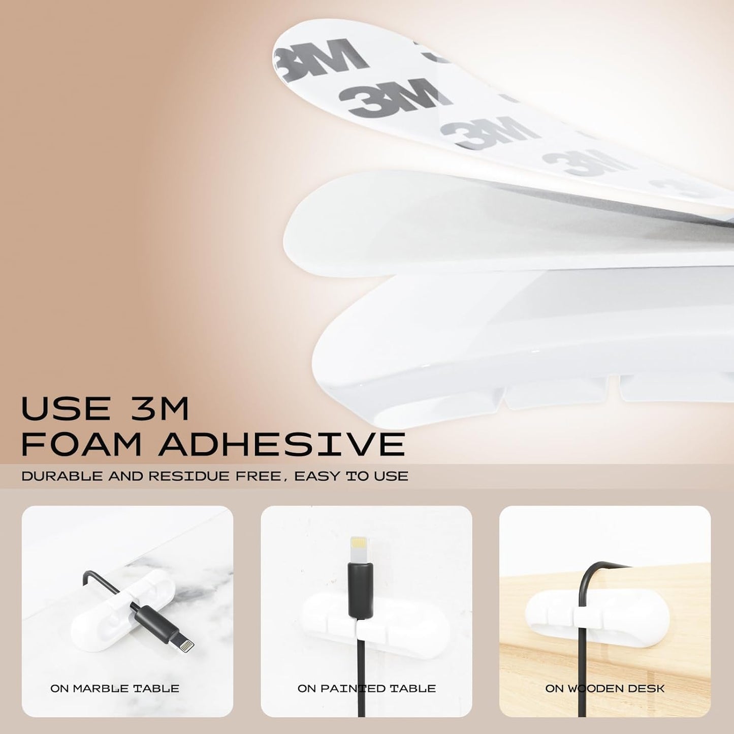 USB Cable Organizer Clips Cord Holder,6 Packs (7-Slots) White Self Adhesive Desk Cord Cable Management