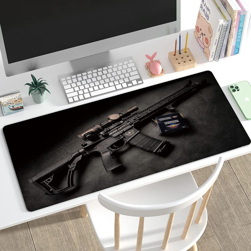 RTGGSEL 31.5x11.8 Inch Non-Slip Long Extended Large Gaming Mouse Pad with Stitched Edges XL Laptops Keyboard Mouse Mat (Black Gun)
