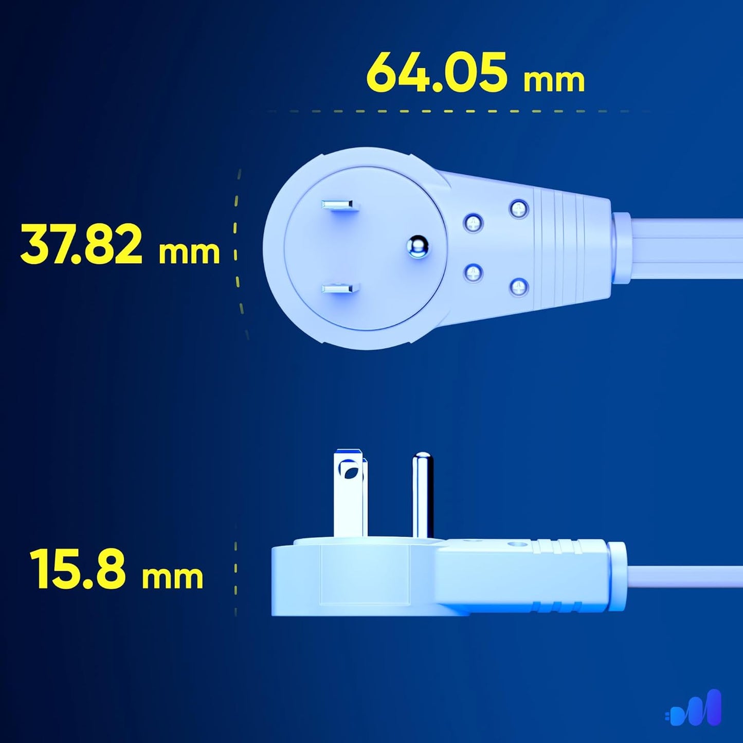 Maximm Cable 12 Ft 360° Rotating Flat Plug Extension Cord, 16/3 AWG Multi 3 Outlet 3-Prong Grounded Wire- White - UL Certified