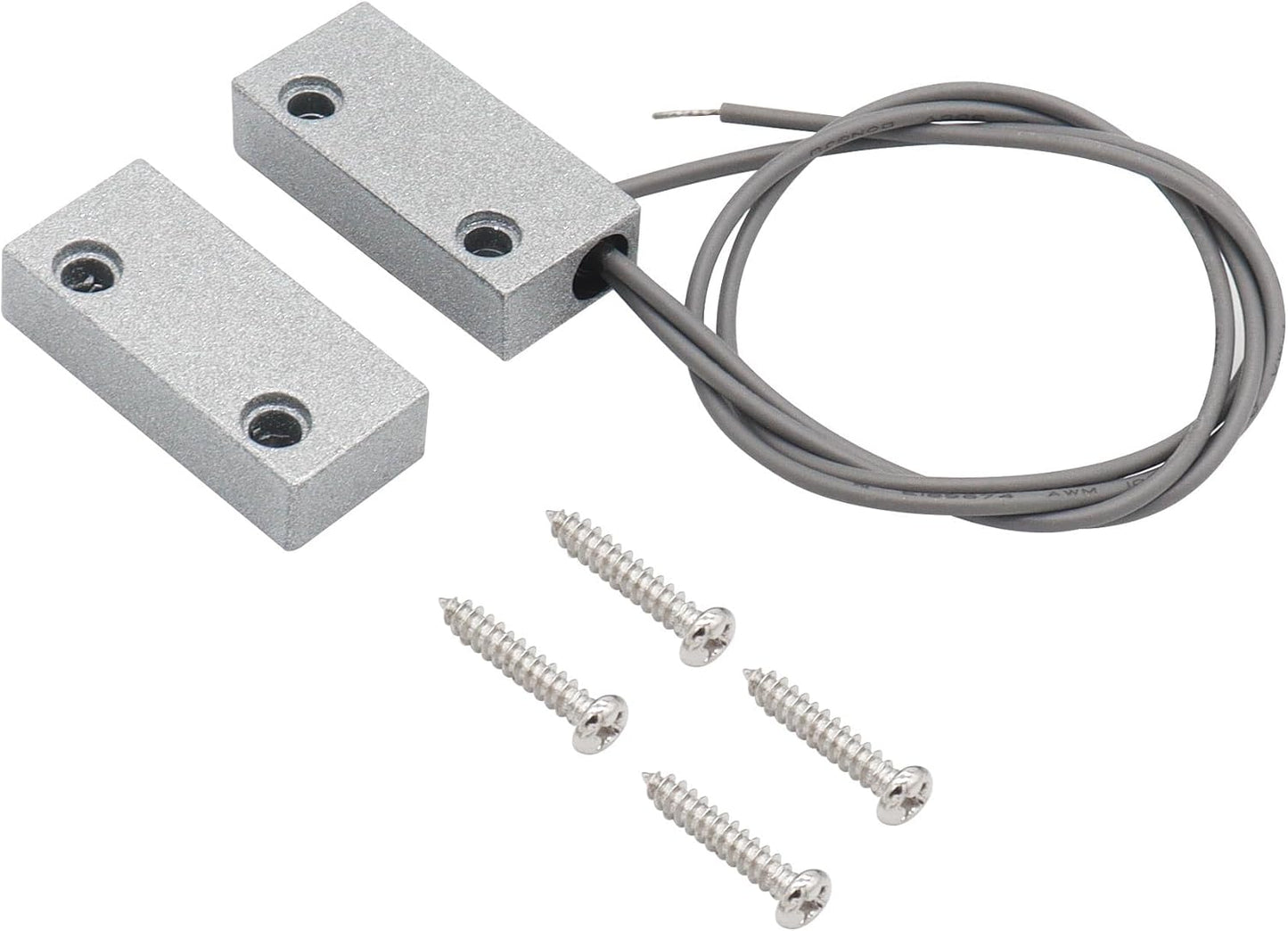 Magnetic Reed Switch Wired Surface Mount Normally Closed NC Contact Sensor Alarm Magnetic Door Switch with 2 Wires, Zinc Alloy Sliver, MC-52