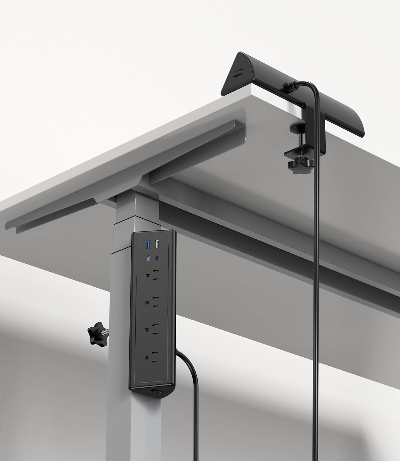 Jgstkcity Desk Clamp Power Strip,20W Fast Charging Station,Surge Protector Nightstand Edge Mount,1875W Extension Cord with Multiple Outlets,2 USB-C,2 USB-A,for Home Office (Black, 10 FT)