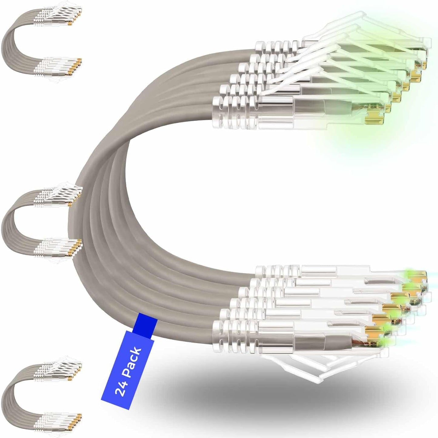 Rapink Patch Cables Cat6/ Cat6a 1ft (24 Pack) Slim, Cat6a Ethernet Patch Cable 10G Support, Snagless Cat 6 Patch Cable for Patch Panel to Switch, Flexiable Cat6 Ethernet Cable Grey