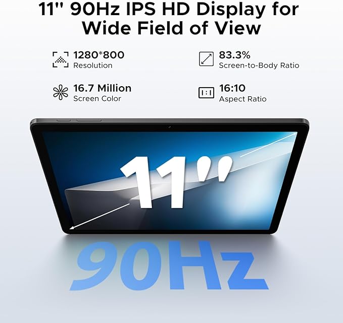 DOOGEE Tab A9+ 11 inch Tablet with 90Hz,8580mAh,20GB+64GB/2TB Octa Core Android Tablet,7.9mm Ultra Thin Gaming Tablets,13MP+5MP,Dual Speakers,Bluetooth 5.0,Face ID,5G WiFi,FM,Widevine L1,GPS,Gray