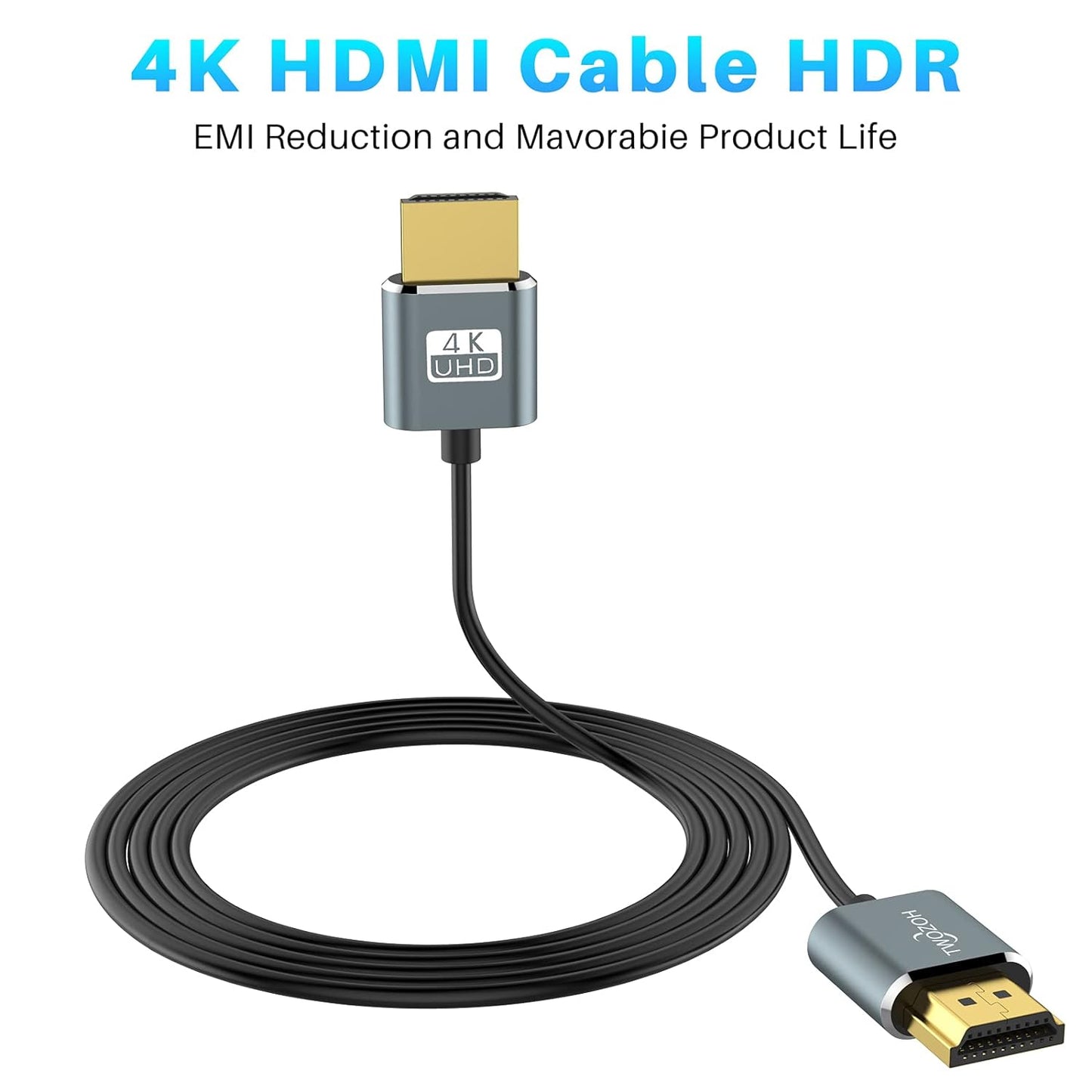 Twozoh Flexible & Slim HDMI Cable 1FT 3 Pack, Ultra Thin HDMI Cord Supports High Speed 4K@60Hz 18gbps 2160P/1080P
