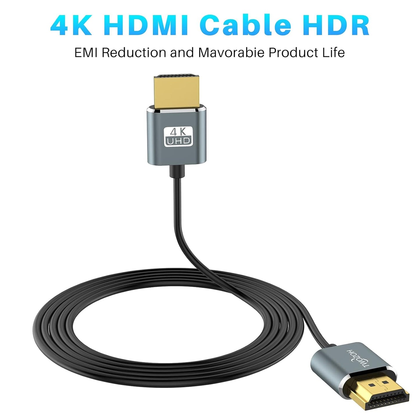 Twozoh Slim 4K HDMI Cable 1.6FT 5 Pack, Ultra Thin & Flexible Skinny HDMI to HDMI 2.0 Cord Support 4K/60HZ 18gbps Laptop, Monitor, PS5, PS4, Xbox One, Fire TV
