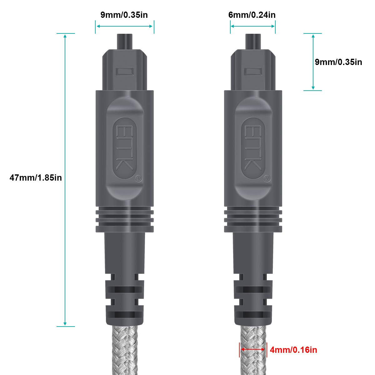 EMK Digital Optical Audio Cable Toslink Cable - [Cotton Braided Jacket,Durable and Flexible] Fiber Optic Cord for Home Theater, Sound bar, TV, PS4, Xbox & More (6.6Feet/2M)