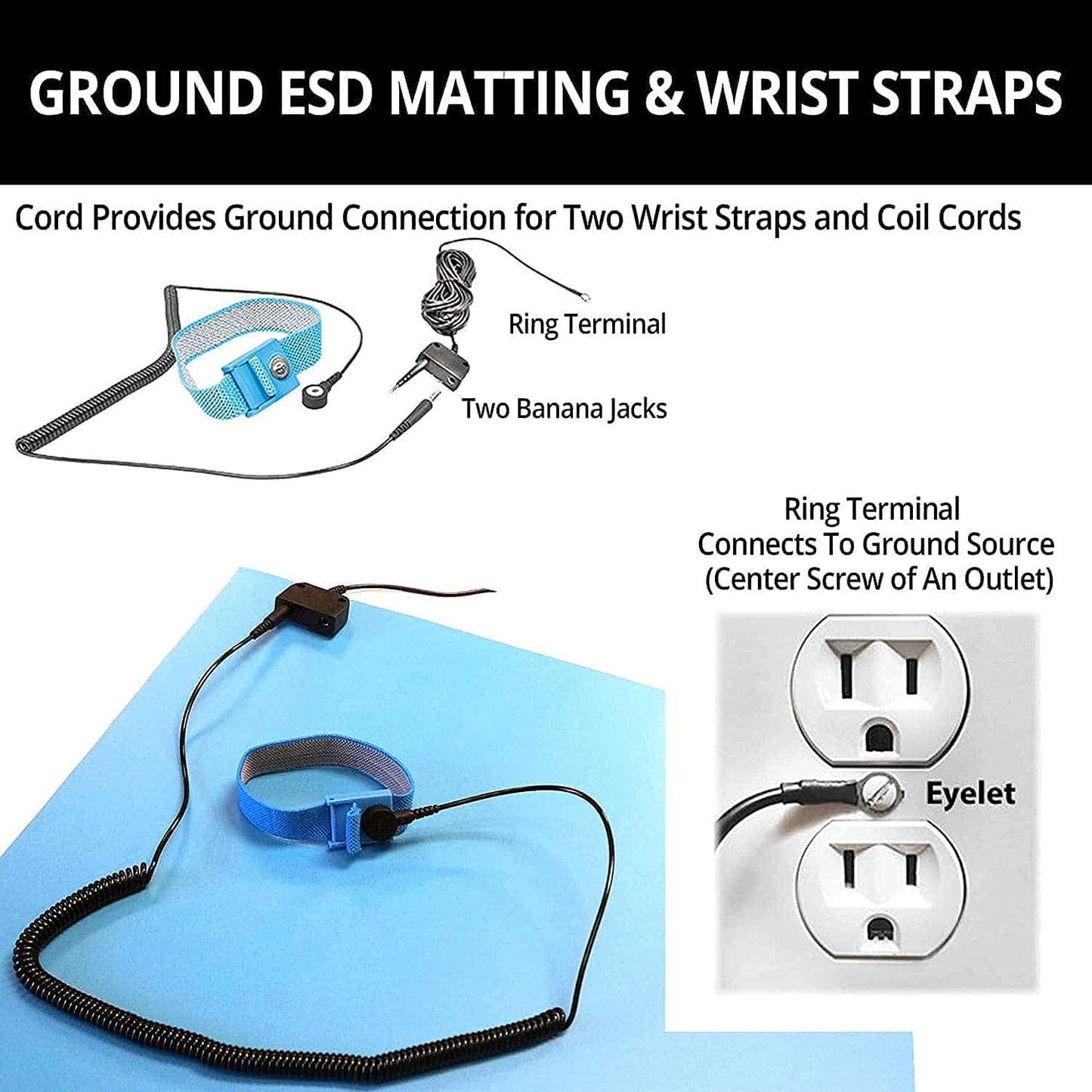 RubberStat Dual Layer ESD Compliant Workstation Rubber Table Mat Kit, Soldering, Cell Phone Repair - 48"x120" Royal Blue