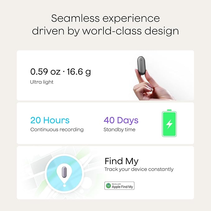 Plaud NotePin Voice Recorder, AI Voice Recorder, App Control, AI Notetaker, AI Transcribe & Summarize, Support 112 Languages, 64GB Memory, Audio Recorder for Lectures, Meetings, Sunset Purple
