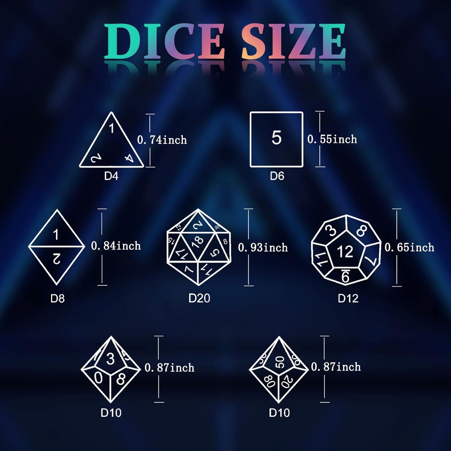 Metal Dice Set, HNCCESG Polyhedral D&D Dice for Dungeons and Dragons RPG DND Dice for Role Playing MTG Tabletop Gaming Shadowrun Pathfinder 7PCS D20 D12 D10 D8 D6 D4（Ancient Silver）
