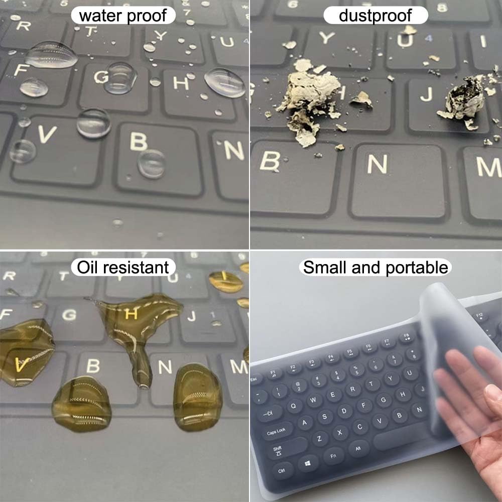 Ultra Thin Desktop PC Silicone Clear Keyboard Cover Skin Protector for 104/107 Keys Standard Desktop Keyboard, Transparent with Black Border, Waterproof, Dust-Proof