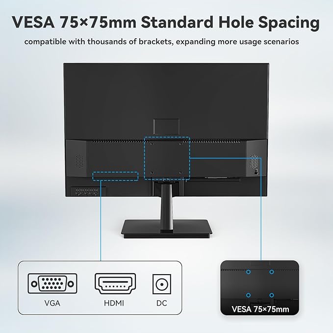 2pack-23.8 Inch Gaming Monitor, 75Hz/FHD(1920 * 1080) 1K Computer Monitor, Support HDMI/VGA Display, FreeSync, 99% sRGB, 1500:1 Contrast Ratio for Home Office & Gaming-Wall Mountable
