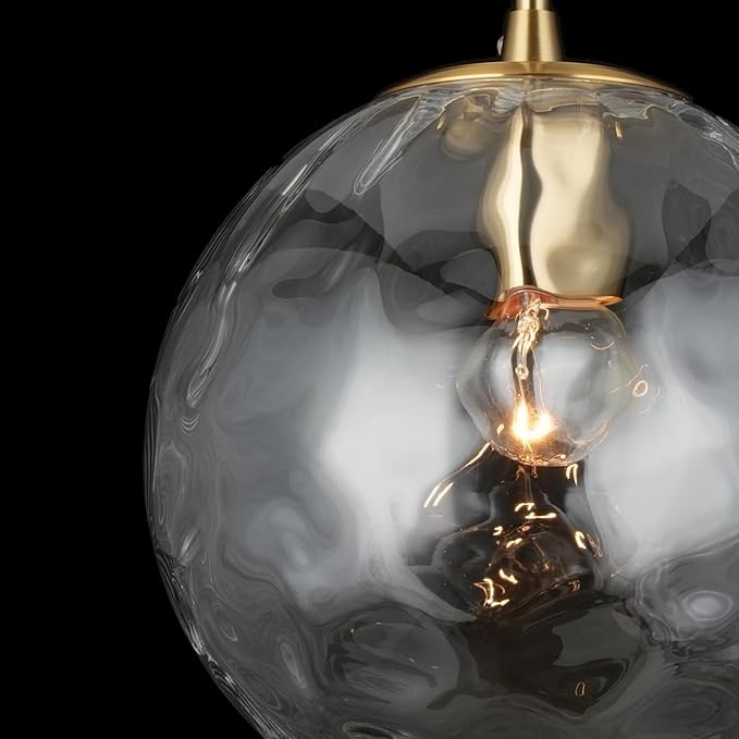 ALICE HOUSE 8-inch Modern Kitchen Island Pendant Light, Hammered Glass, Gold Farmhouse Pendant Lighting, Brushed Brass Hanging Light Fixture for Bathoom, Entryway and Hallway AL4201-P1