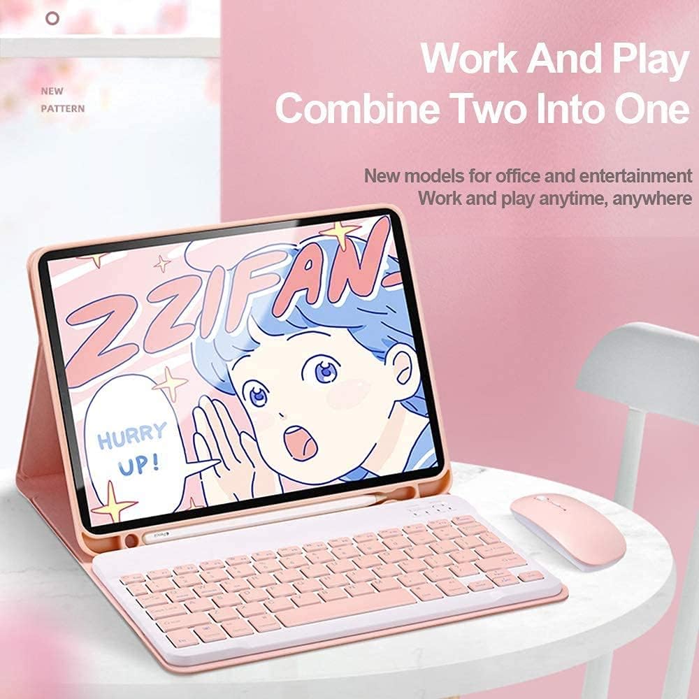 AnMengXinLing Keyboard Case for iPad Air 13 Inch (M3 2025/M2 2024)/Pro 12.9 6th/5th/4th Generation with Mouse Pencil Holder, Magnetically Detachable Keyboard Mouse, Pink