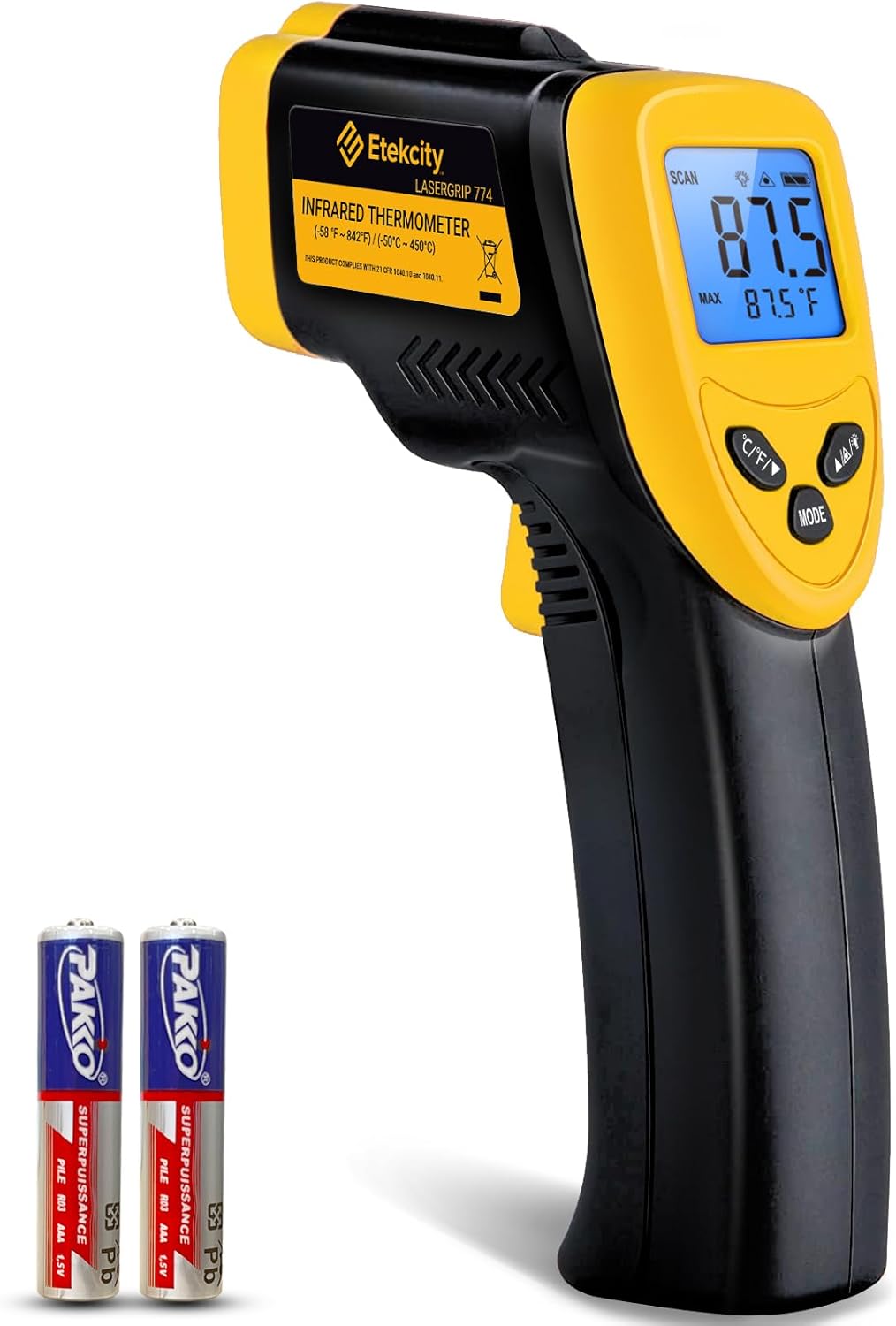 Etekcity Infrared Thermometer Laser Temperature Gun 774, Meat Food Candy Oven Thermometer for Griddle Accessories, Heat Gun for Cooking Refrigerator Tools, Yellow
