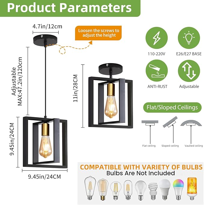 3 Pack Black Industrial Farmhouse Pendant Light, Vintage Metal Rustic Hanging Light, Adjustable Height Kitchen Island Pendant Lights Fixture, Mini Ceiling Lamp for Entryway, Dining Room, Foyer