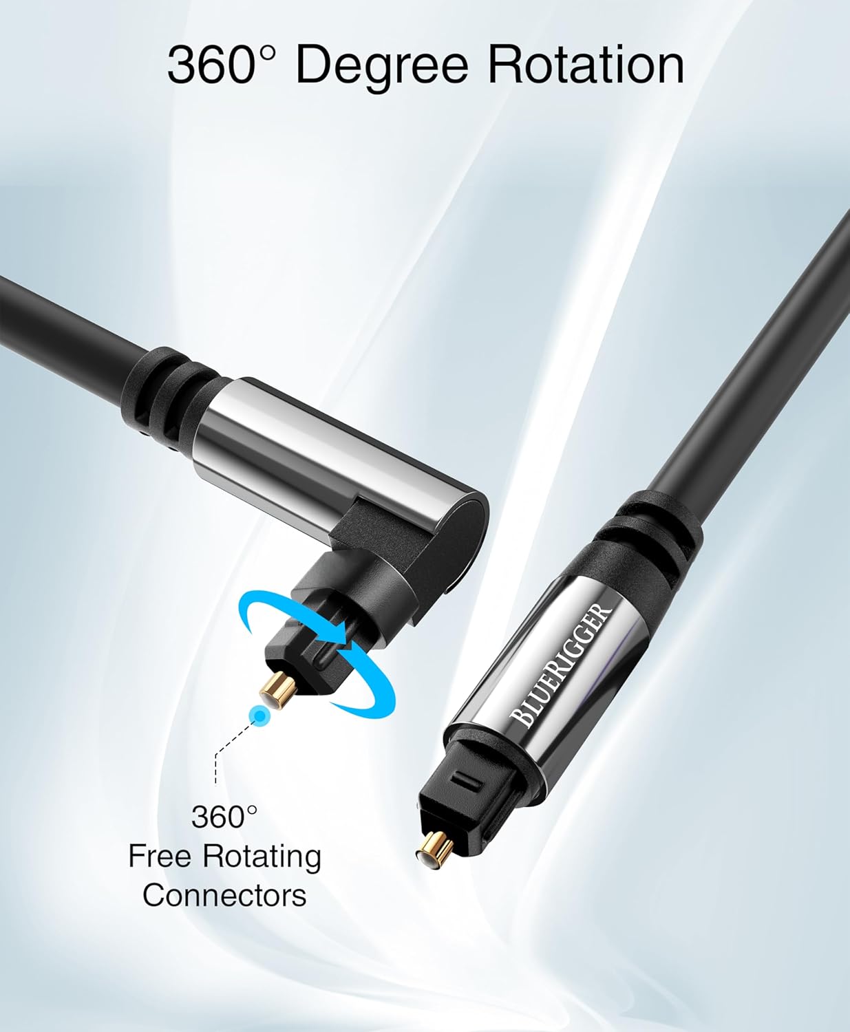 BlueRigger Optical Audio Toslink Cable - 10FT (90 Degrees Optical Cable for Soundbar, 360 Degree Rotatable Right Angle, S/PDIF Digital Toslink) - Fiber Optic Compatible with HDTV, Game Console, DVR
