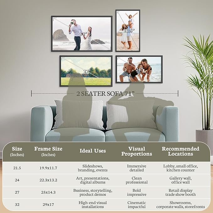BSIMB 32 Inch Large Digital Picture Frame, Touchscreen 64GB 1920x1080 FHD WiFi Photo Frame Electronic Display Remote Control, Share Pictures/Videos via App/USB/SD Easy Setup Gifts for Mom, Black Wood