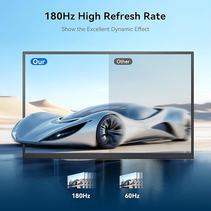 24" 180Hz Gaming Monitor, 2.5K 2560x1440 QHD Fast IPS 112.5% sRGB Large Portable Monitor, Height & Rotation Adjustable Stand Type-C HDMI Eye Care External Screen for Laptop Phone PS4&5 Switch Xbox