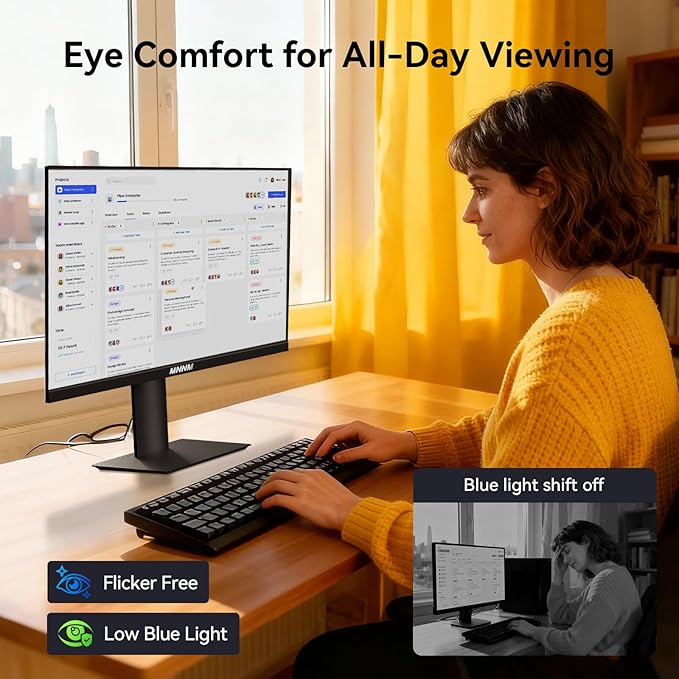 27 Inch Computer Monitor - Fast IPS 2K QHD 2560 x 1440p Desktop Monitor 100Hz 16:9 Display HDMI 2.0 & DP1.4 FreeSync 100% sRGB TÜV Eye Care PC Gaming Screen Support Vesa Height/Tilt/Swivel/Pivot
