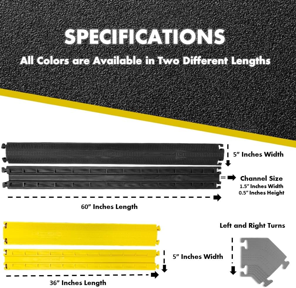 Kable Kontrol Drop Over Floor Cord Cover – 36” Inch Long 1 Channel Cable or Wire Protector – 100 Pcs Bulk Pack - Rubber Ramp for Indoor and Outdoor Use – Yellow