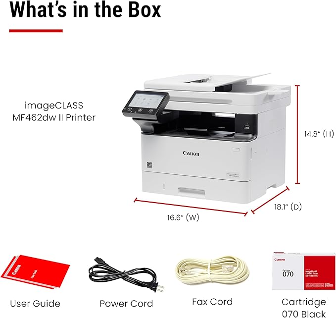 Canon imageCLASS MF462dw II - Wireless Duplex Laser Printer with Print, Copy, Scan, Fax, Expandable Paper Capacity and 3 Year Limited Warranty, 37 PPM