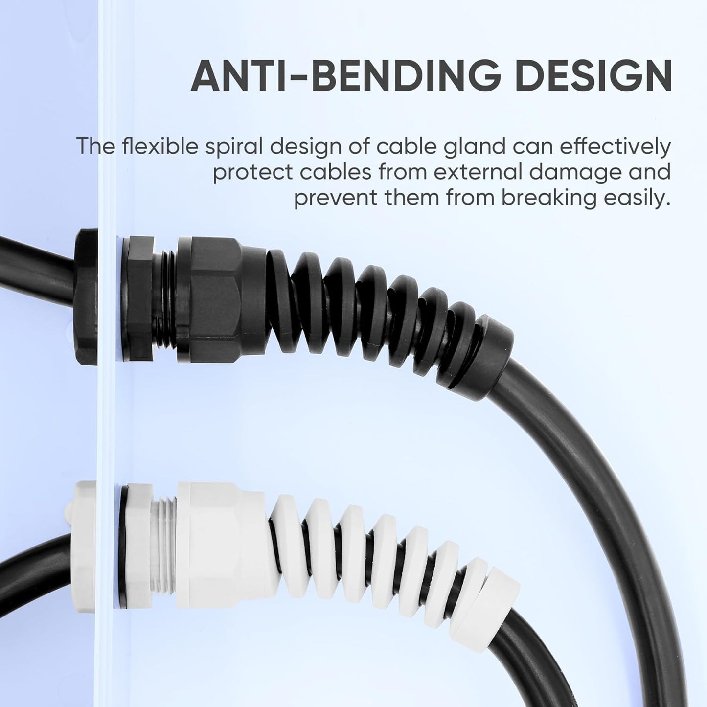 Strain Relief Cord Connector,LISTENJIALE 2Pcs NPT 1/4" Waterproof Cable Gland Flex Spiral Strain Relief Adjustable 4-8mm Cable Connector Nylon Joint with Gaskets(Grey)